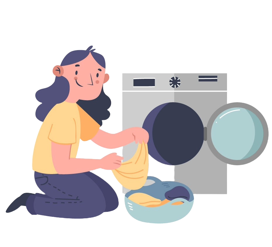 cleaning lady doing laundry illustration